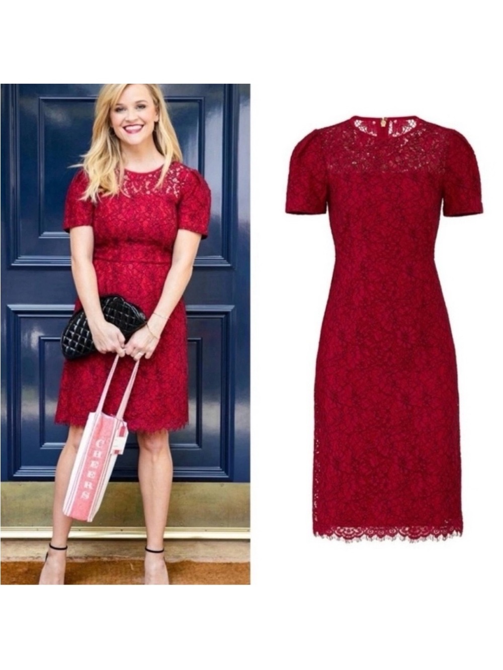 Draper James Regal Red Lace Sheath Dress Size 8 Reese Witherspoon Cocktail - Picture 8 of 12